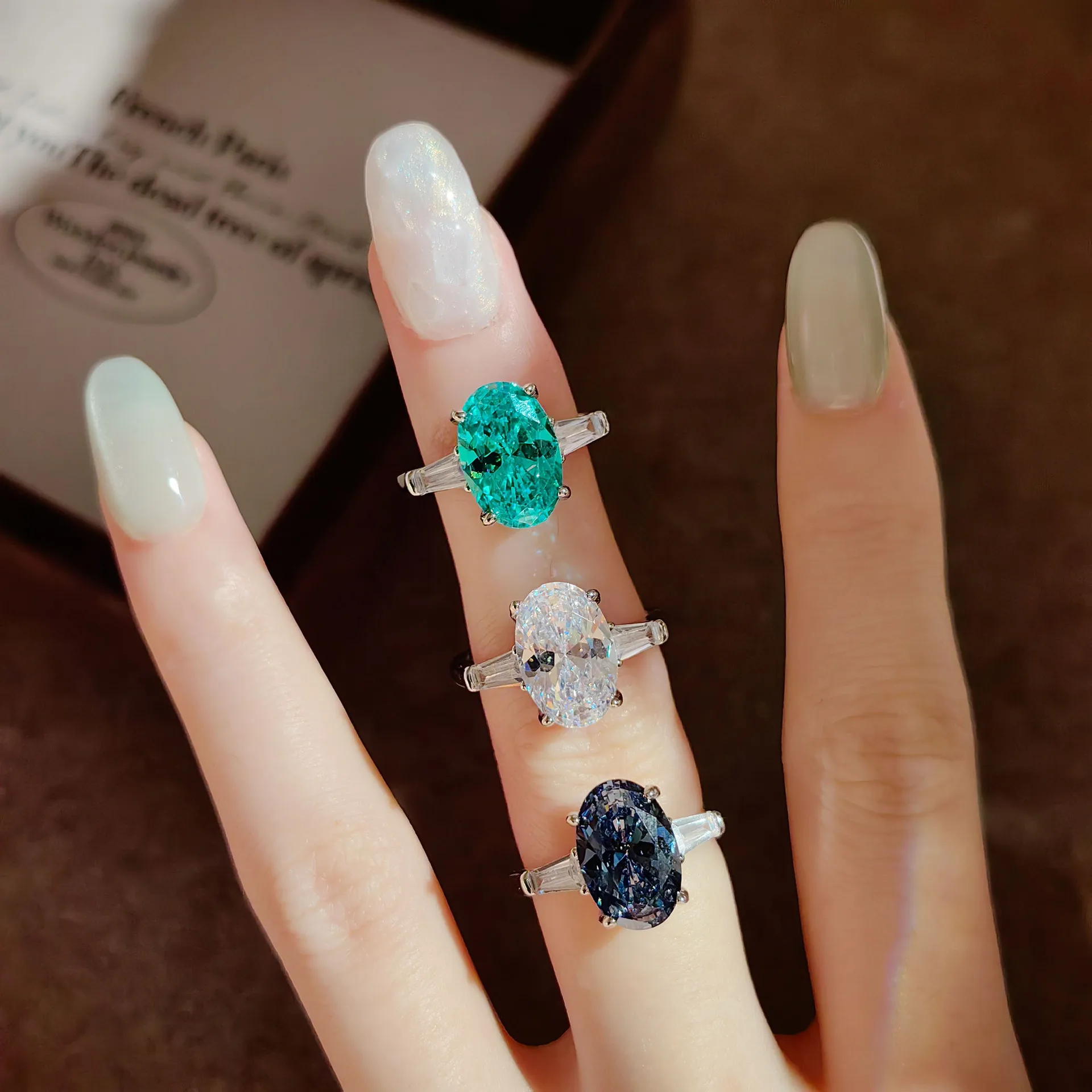 S925 Sterling Silver Ring, Pigeon Egg Ring, High-Carbon Diamond, Fancy Colored Gemstone Ring.