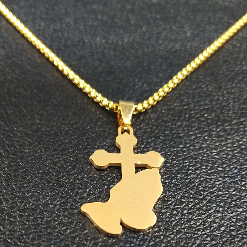 Jezus krzyż modlący rękę łańcuszek ze stali nierdzewnej naszyjniki dla mężczyzn złoty kolor katolicka wiara religijna biżuteria corrente N1166 — zdjęcie 5