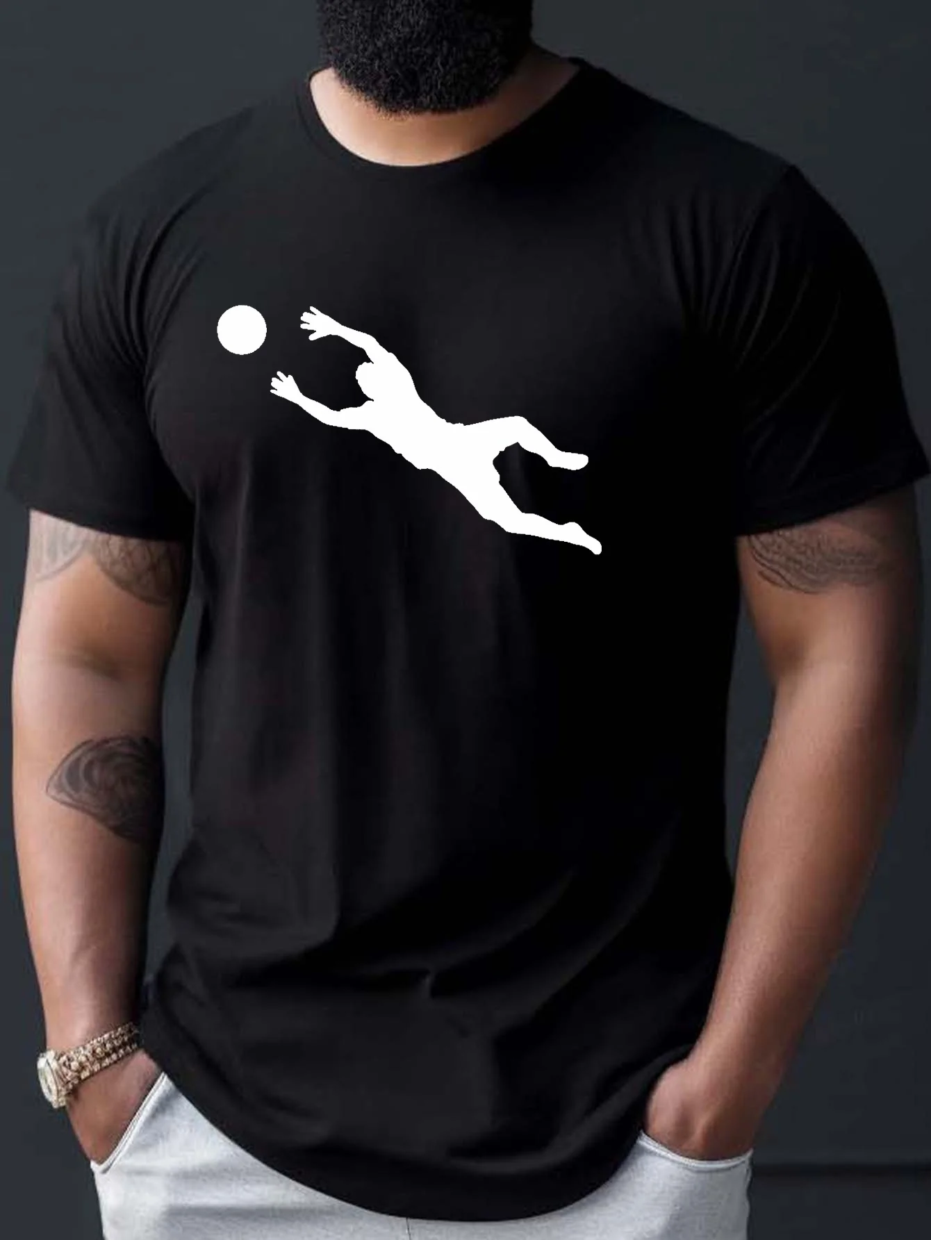 Diving Soccer Goalkeeper Silhouette T Shirt For Men Football Fan Graphic Crew Neck Tee Sport Theme Casual Male Daily Outfit Tops