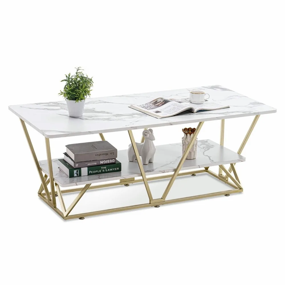 طاولة قهوة مع رف تخزين، طاولة مركزية ريفية بإطار معدني