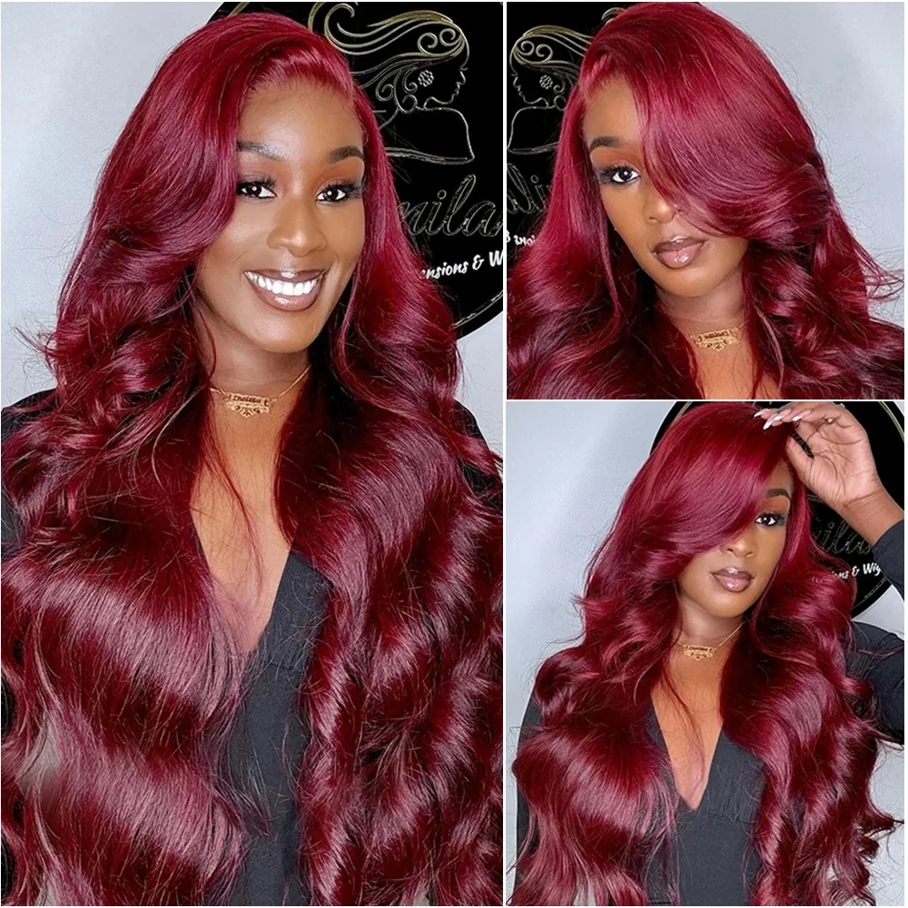 

220% Density 99J Burgundy 13x6 Body Wave Lace Frontal Wig Pre Plucked 30 40 Inch 13x4 HD Lace Front Brazilian Human Hair Wigs