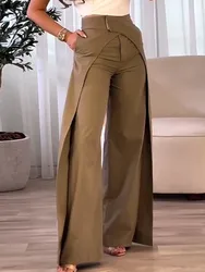 BKLD 2026 Herfst Nieuwe Dameskleding Mode Verschoven Ontwerp Casual Wijde Pijpen Broek Effen Kleur Hoge Taille Broek Streetwear