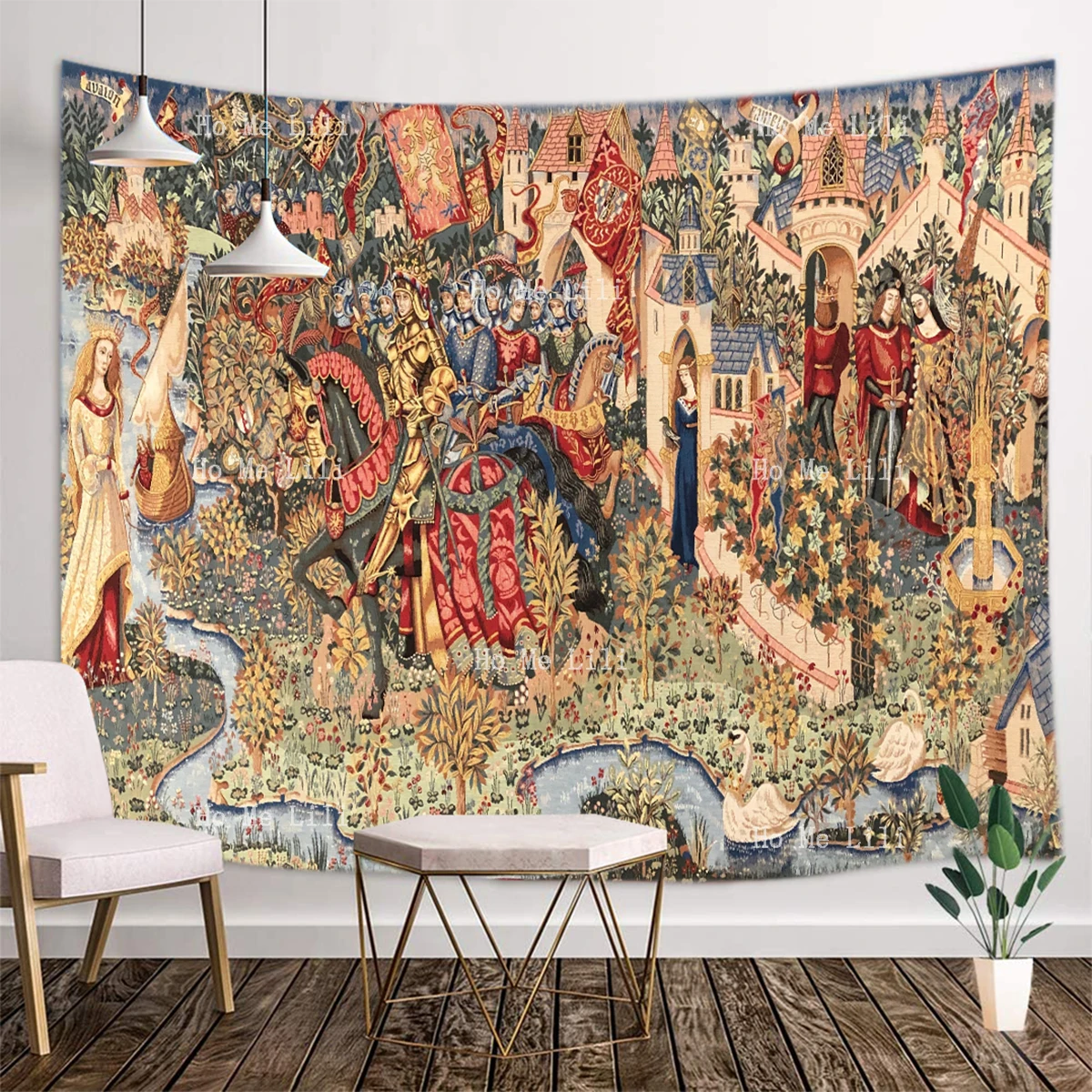 Legend Of King Arthur Excalibur Medieval Holy Crusade Bronze Shield Royal Belgium Tapestry By Ho Me Lili For Livingroom Decor