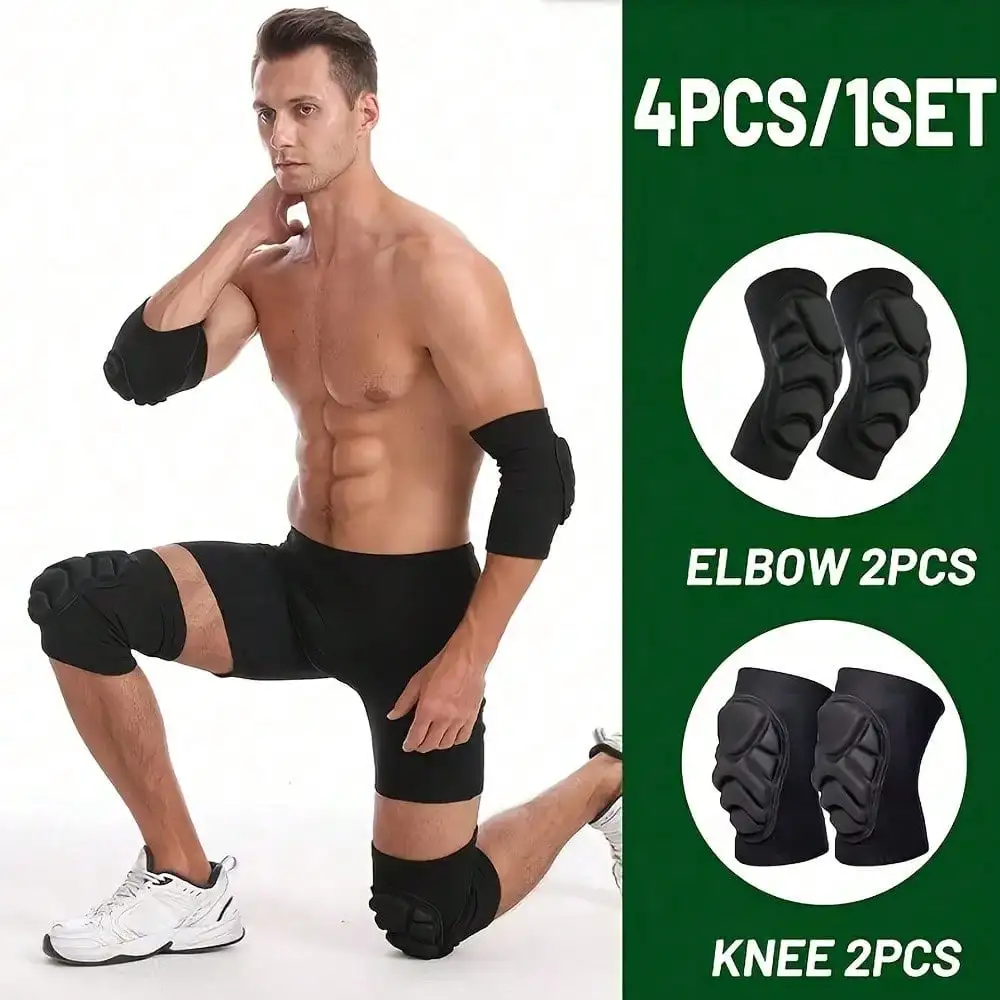 4 Pack Elbow & Knee Sleeves, Unisex Breathable Elastic Support Sleeves, Lightweight Sports Pads for Gym, Weightlifting, Powerlifting, Badminton, Tennis, Fitness & Daily Training, Flexible Comfortable Snug Fit, Stitched Firm & Durable
