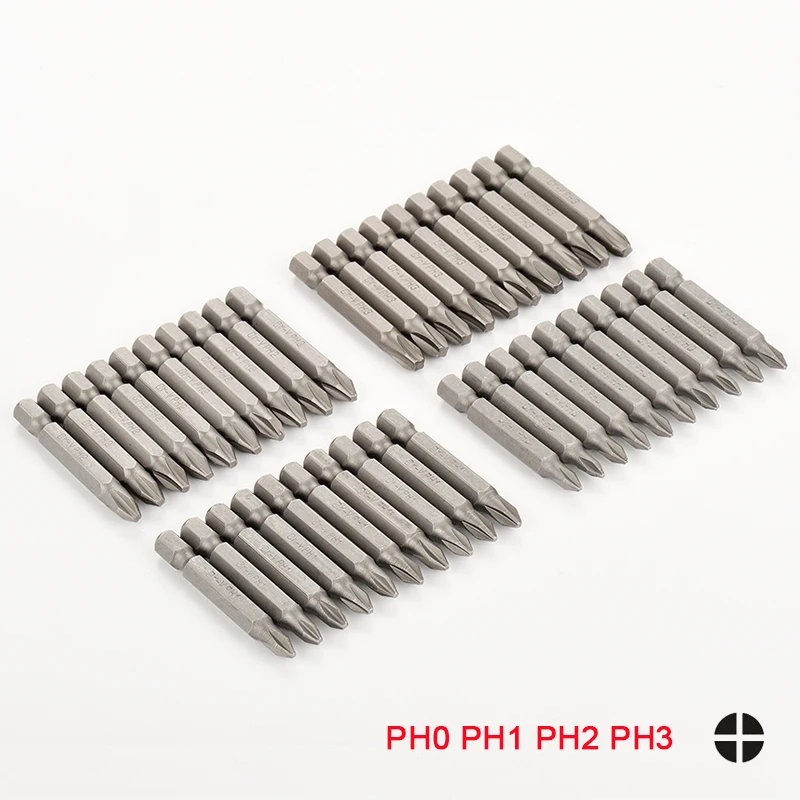 10pcs PH0 PH1 PH2 PH3 Screwdriver Bits Anti Slip CRV 1/4 Inch Hex Shank Drill Bit For Power Tools 50mm Phillips Bit Set