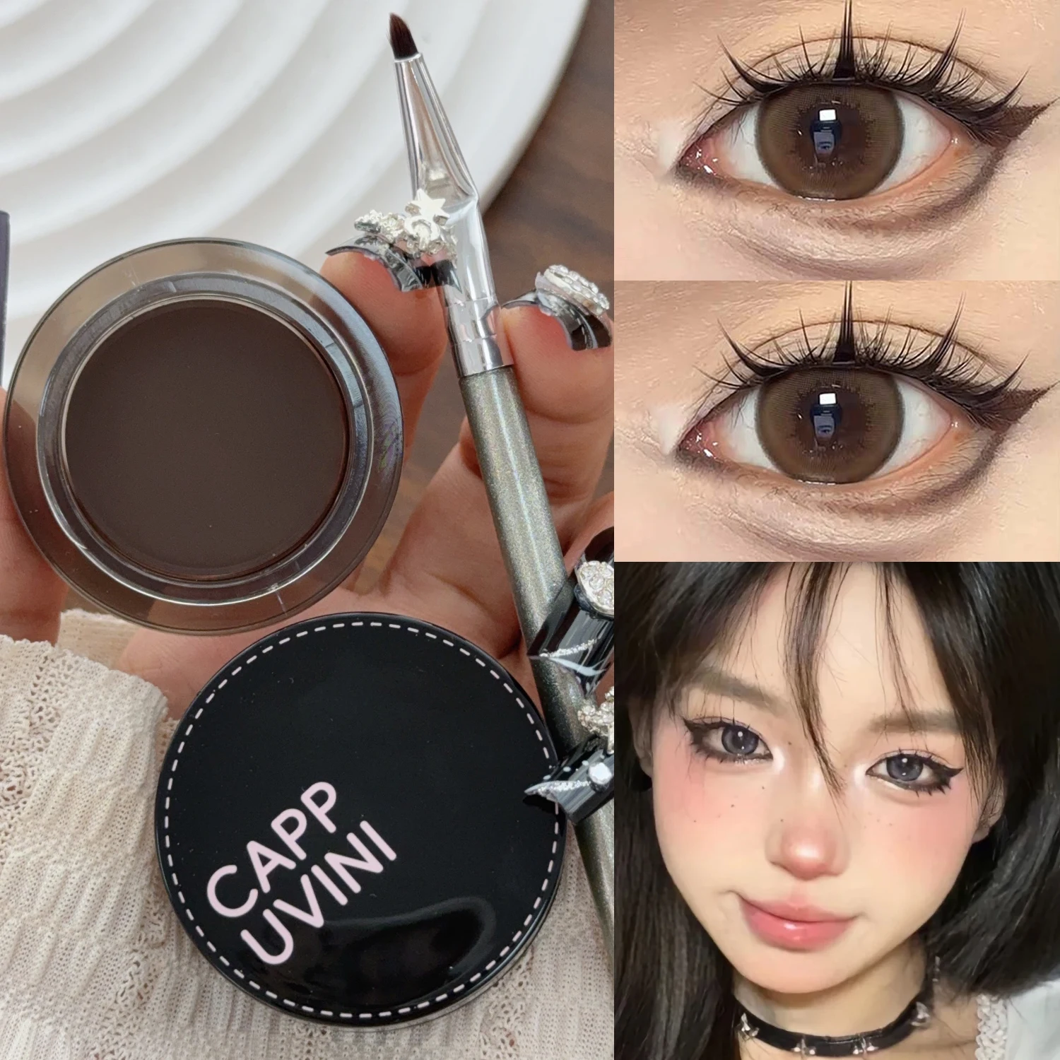 2/1 قطعة كريم جل كحل كوري مع فرشاة مقاوم للماء يدوم طويلاً ماتي ناعم مقاوم للتلطخ كحل مستحضرات تجميل للحواجب