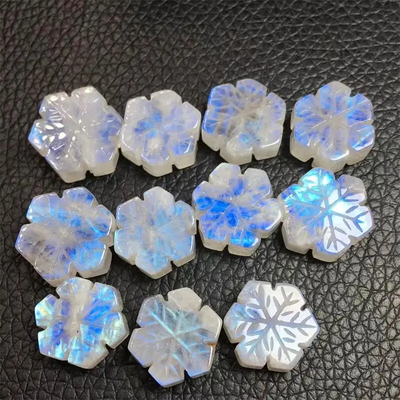 

2PCS Natural Blue Moon Stone Snowflake Carving Healing Energy Gemstone DIY Accessories For Jewelry Making 14x16x6.5mm