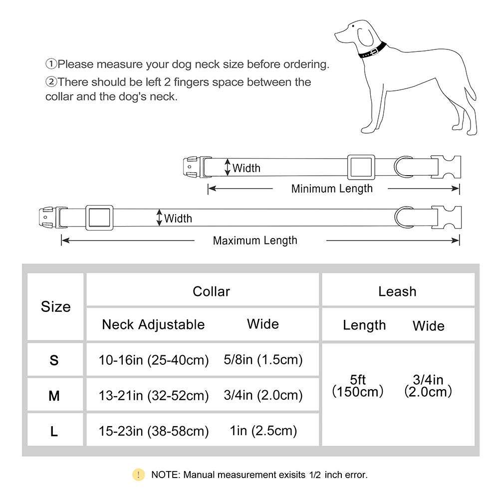 Personalized Dog Collar and Leash Set Nylon Custom Collars With Free Engraved Metal Nameplate for Small Medium Large Dogs