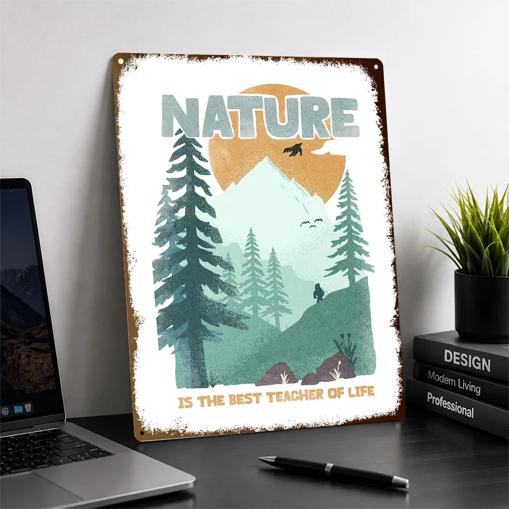 Nature Is The Best Teacher Forest Quote Printed Poster Retro Typography Wall Art For Study Personalized Aluminum Metal Sign Gift
