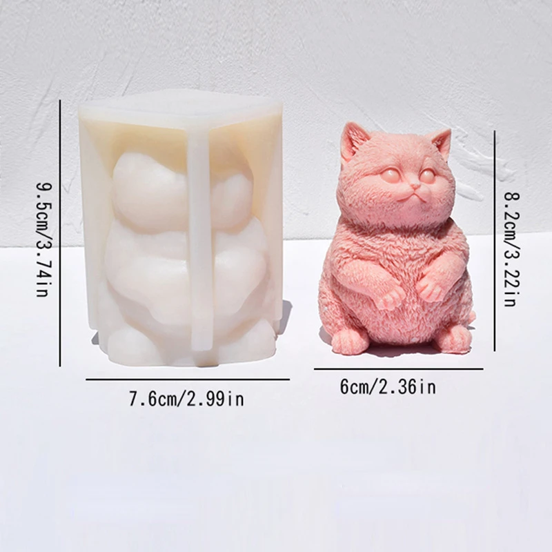 3D Fat Cat Silicone Candle Mold, Diy Standing Kitten Aromatherapy Gypsum Animal Crafts Cement Clay Mold, Soap Making Supplies,