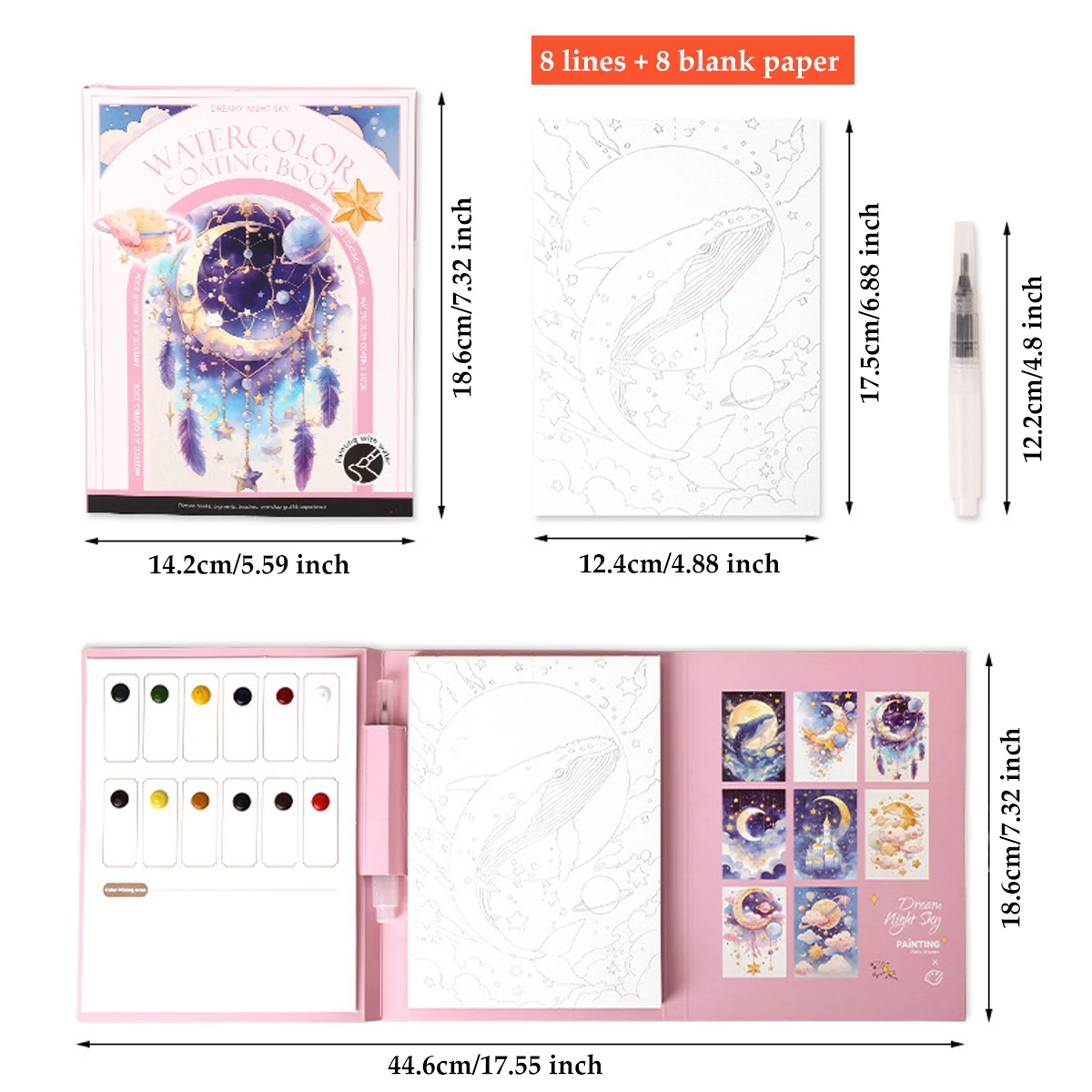 Kids Watercolor Coloring Book Educational Art Activity Reusable Non-Toxic Painting Kit for Toddlers&Creative Learning DIY Crafts