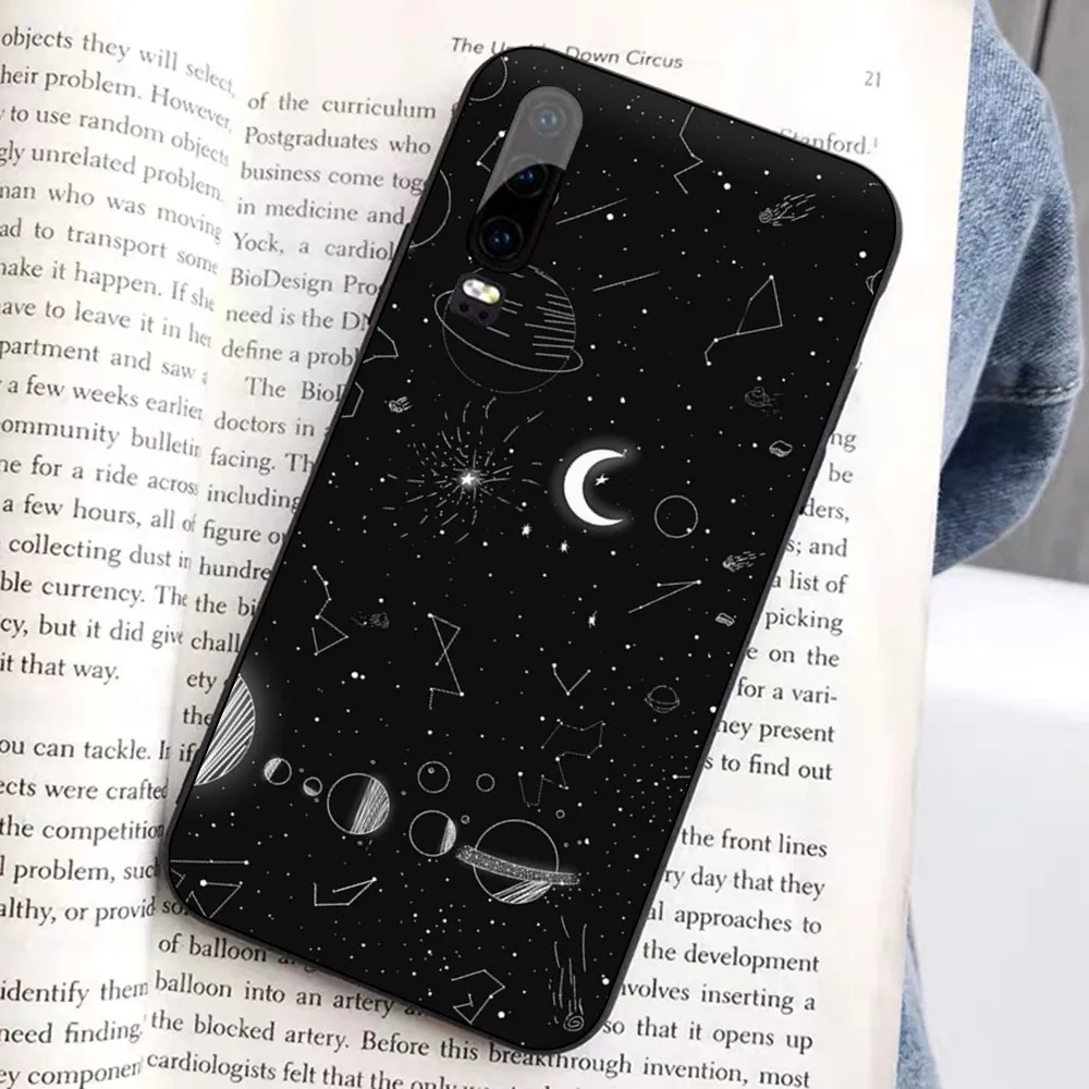 Céu espaço planeta lua estrelas caso de telefone para huawei honor 10 lite 9 20 7a 9x 30 50 60 70 pro plus capa de silicone macio