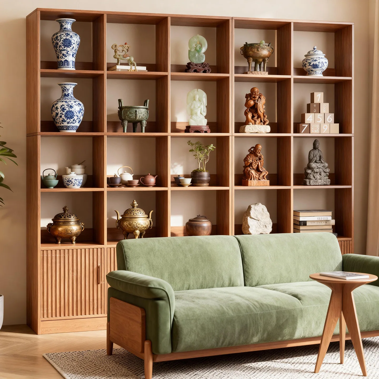 New Chinese Bogu frame Tea room shelf Sofa backer cabinet Partition Duobao Pavilion Living room ornament shelf Combination