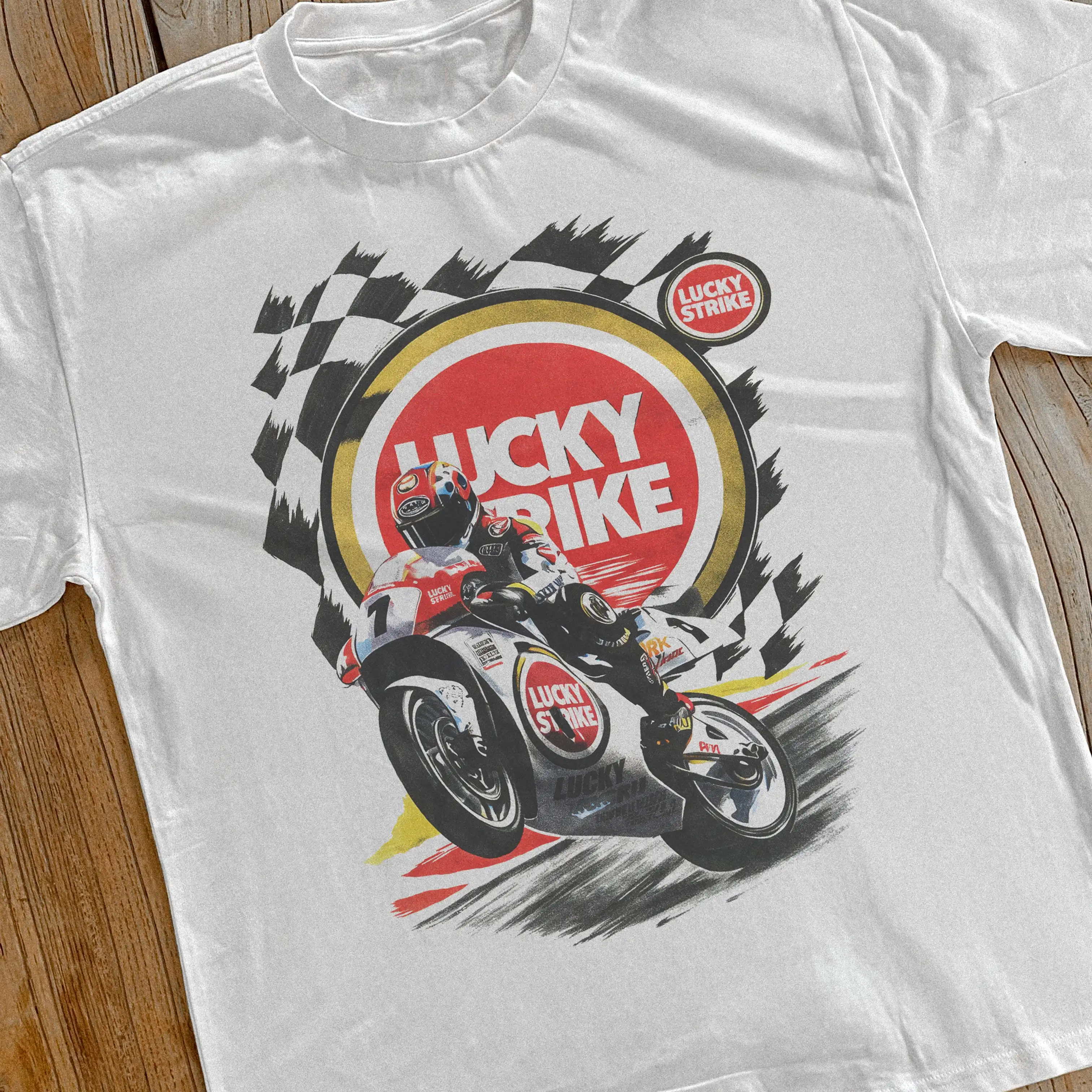 Vintage Lucky Racing Grand Prix Motorcycle Strike Graphic T-Shirt Cotton Men Women Streetwear Tee