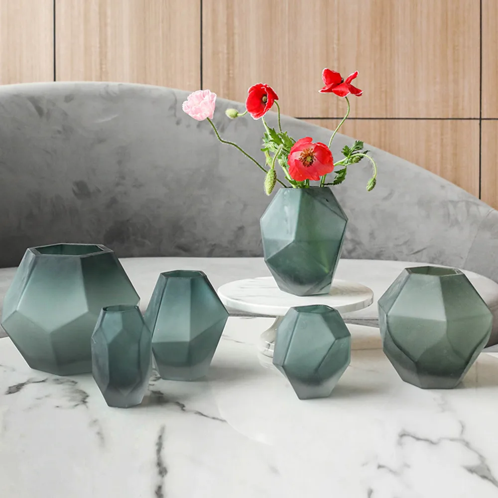 [New 2023]Frosted Vase Light Luxury Decoration Living Room Dining Table Mini Flower Arrangement Glass LEGO Flower Bundle Vase