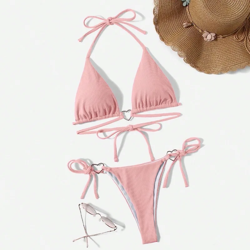 Nowe dwuczęściowe garnitury damskie bikini zestaw Halter pasek na szyję stringi dziewczęce bikini zestaw kostiumów kąpielowych kostiumy kąpielowe