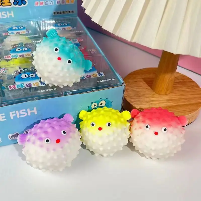 Cute Funny Round Puffer Fish Squeeze Toy Stress Relief Fingertip Toy Stress Ball Fidgeting Kids Toy Kawaii Puffer Fish Baby Gift