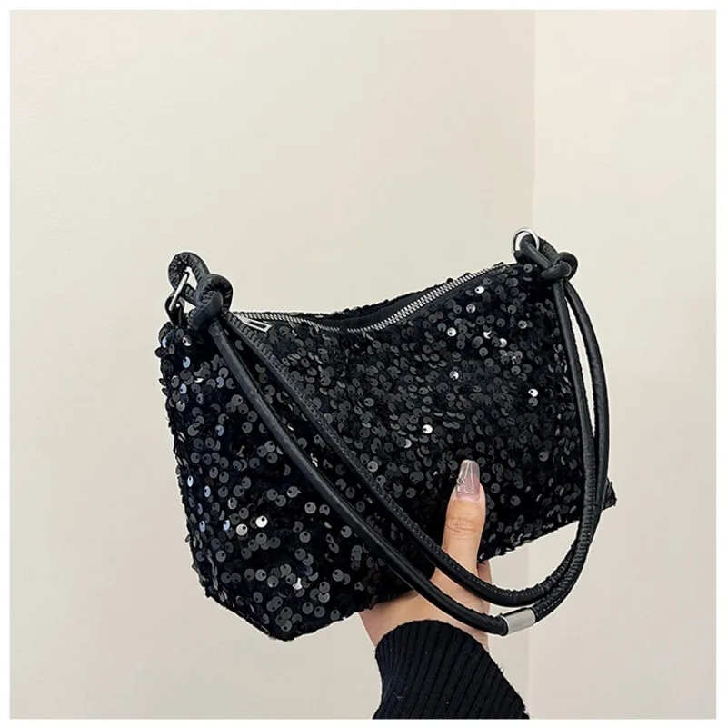 Homefish Korean Sequins Mini Shoulder Bag Women Glitter Single Shoulder Handbag Versatile Daily Party Dating Small Purse Gift