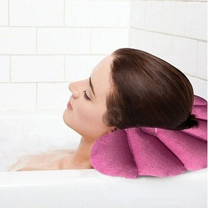 1PCS Inflatable Bath Pillow With Suction Cups Soft Spa Neck Support Pillow Bathtub Fan-shaped Cushion Bathing Accessories