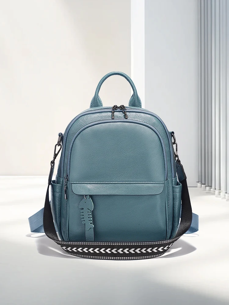 Zency Genuine Leather Backpack  Convertible Shoulder Bag Knapsack for Summer travel Multi-pocket Design
