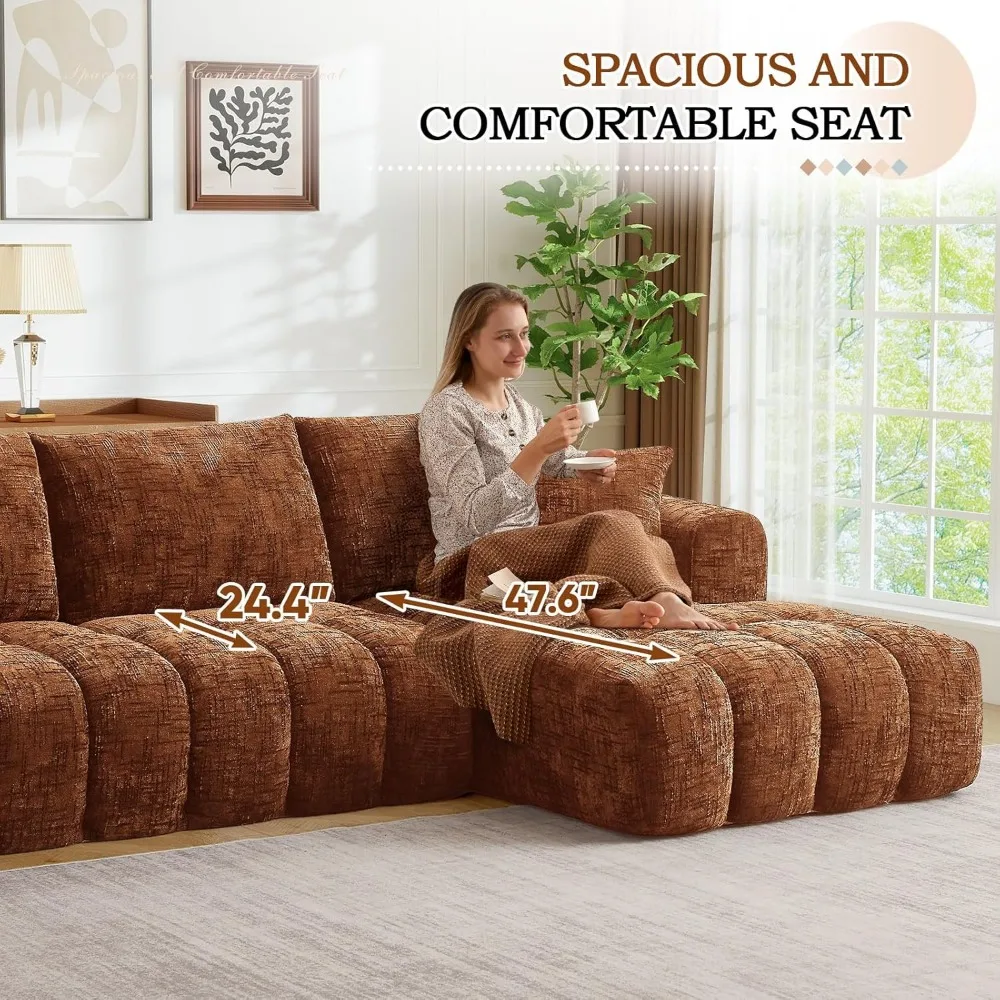 Глубокий сидящий L-образный диван из синели с шезлонгом, современный диван без костей Cloud, удобная секция для отдыха