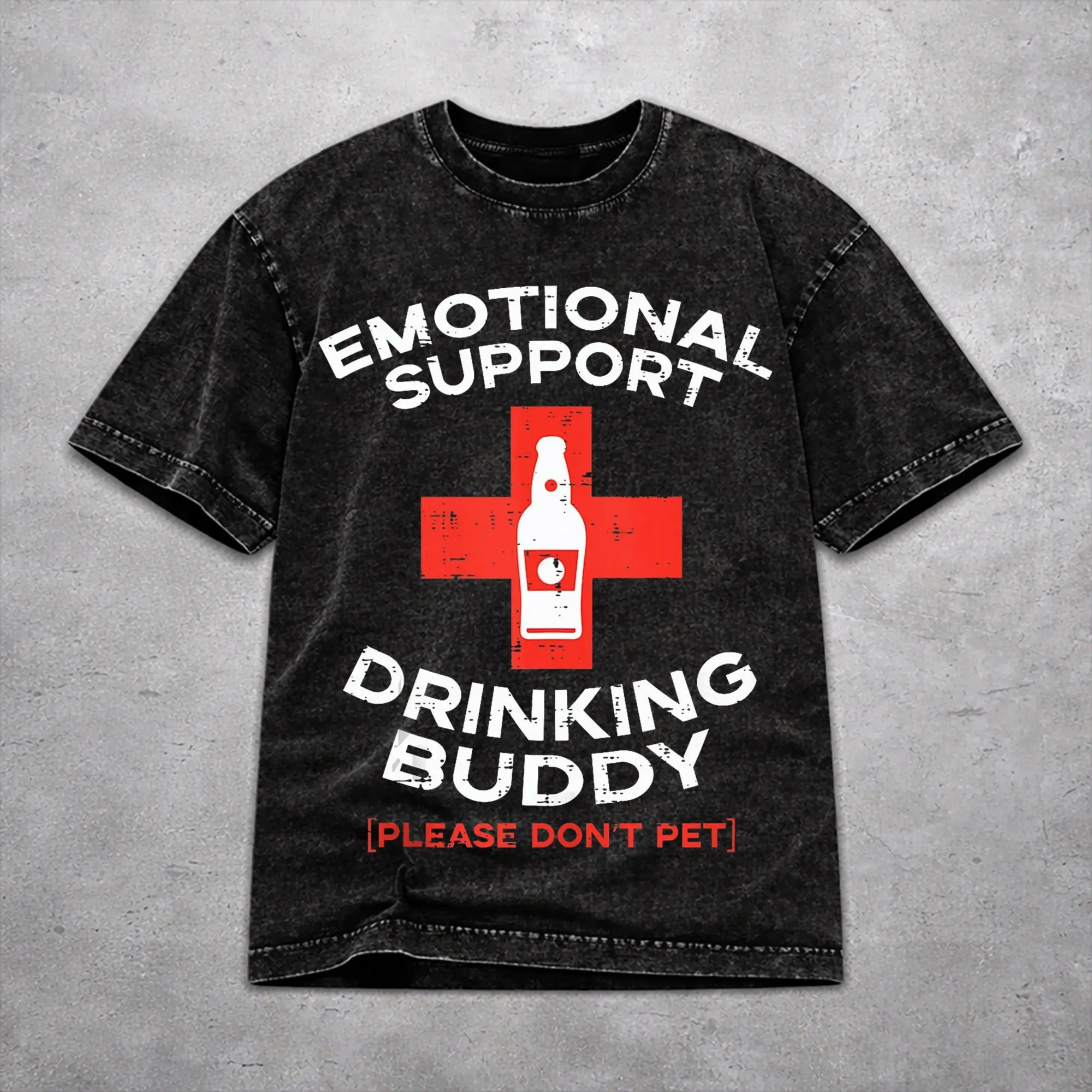 Emotional Support Drinking Buddy Beer Washed T Shirt Casual Harajuku for Men Women  Hiphop T-Shirts 100% Cotton
