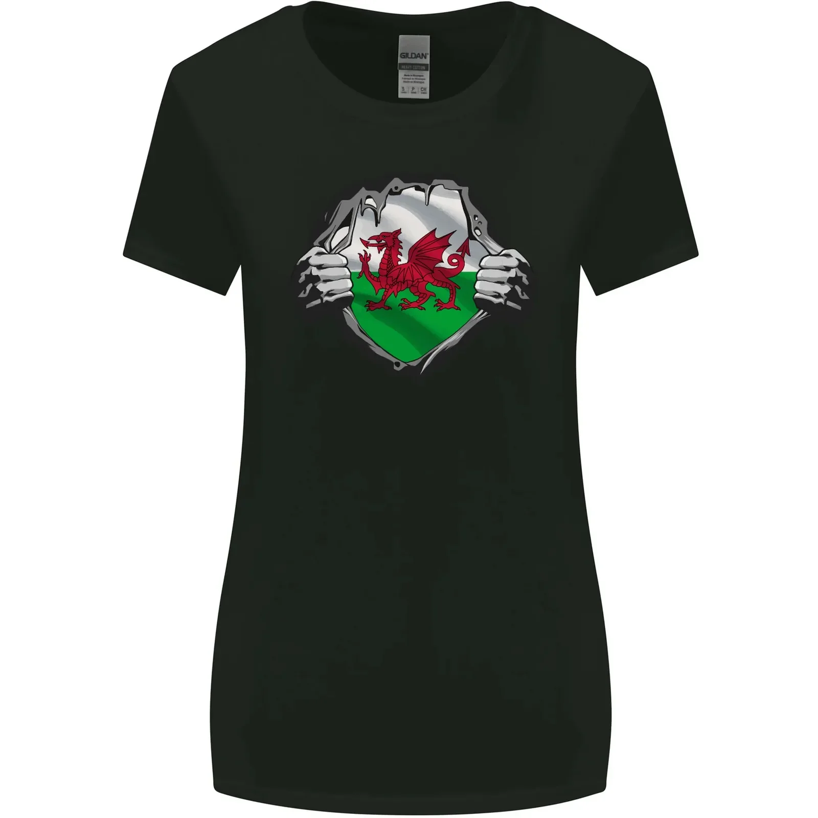 Welsh Flag St Davids Day Ripped Gym Wales Womens Wider Cut T-Shirt