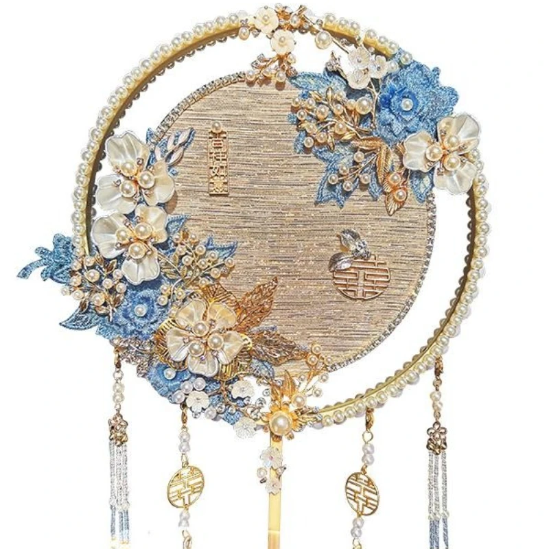 

Group fan double-sided blue bride Chinese wedding handmade DIY gift bouquet wedding fan material package