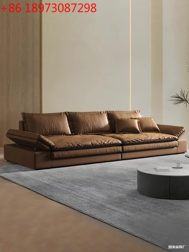 โซฟาหนังแท้ชั้นหนึ่งสำหรับห้องนั่งเล่น สไตล์เรียบง่ายทันสมัย ขนาดใหญ่พิเศษ เหมาะสำหรับนั่งพักผ่อนอย่างสบาย  พร้อมฟังก์ชั่นกันแมวข่วน  แบบที่นิยมในโซเชียล