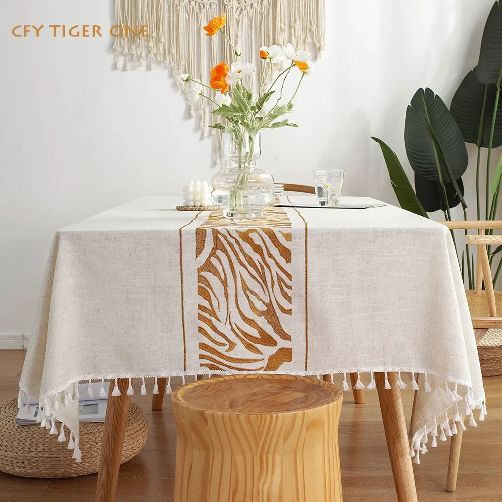 

Cotton Linen Nordic Zebra Stripes Tablecloth Antifouling Rectangular Tablecloth Oil Resistant Coffee Table Mat Table Cover