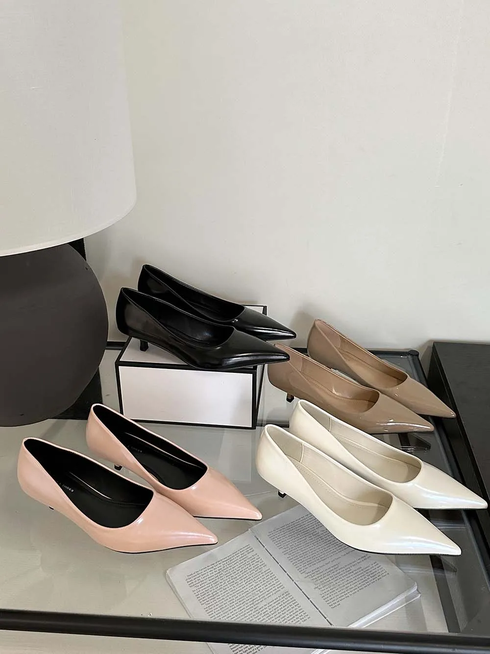 Pointed Toe Women Pumps 2024 New Arrivals White Beige Pink Black Shallow Slip On Thin Mid Heels Work Shoes Woman Size 35-39