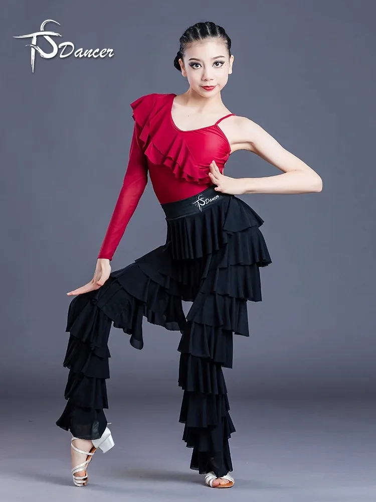 Children's Latin dance clothing, lotus leaf pants set, girl's training suit, competition performance suit, class uniform