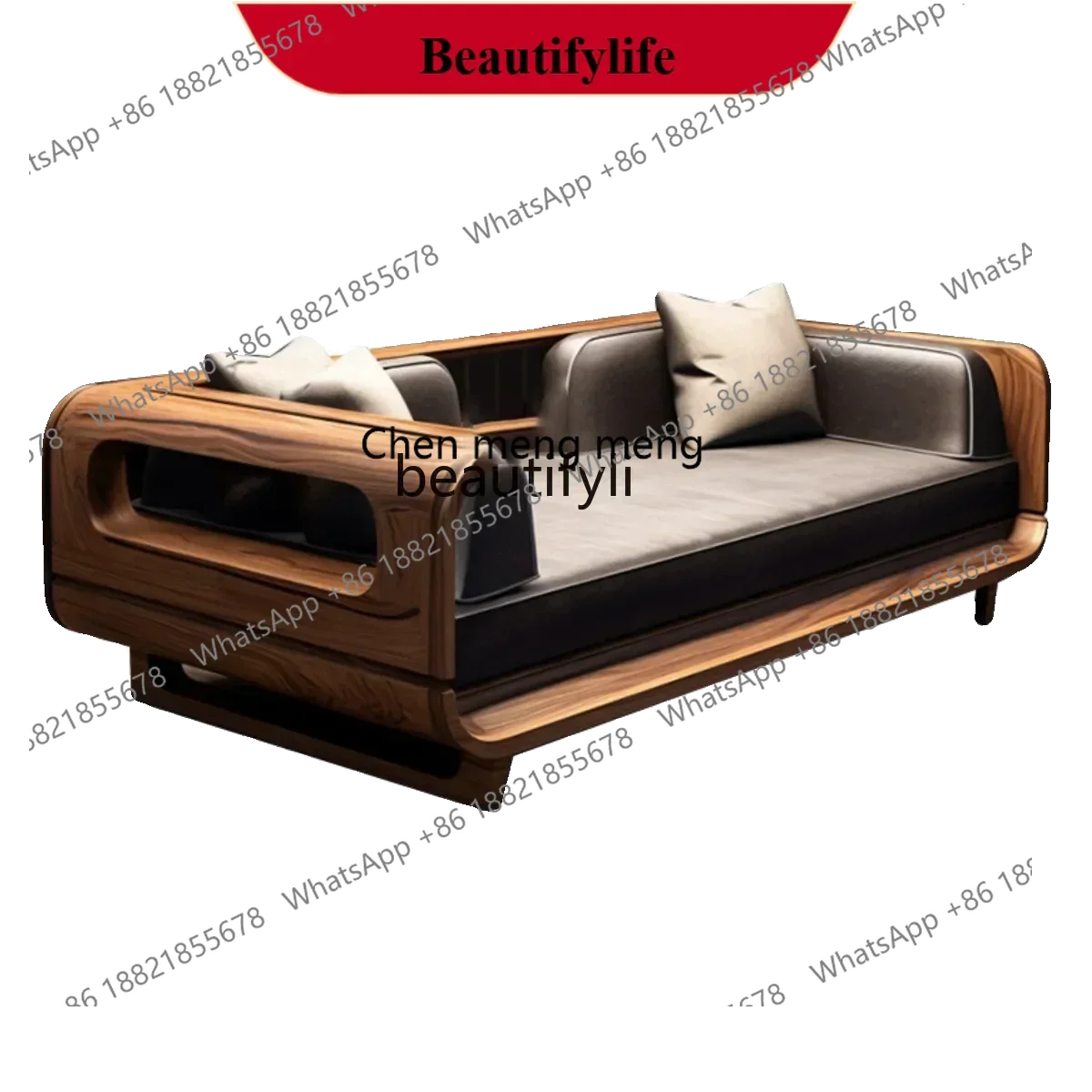 

X S8617New Chinese Zen solid wood sofa bed living room, North American black walnut, chaise longue arhat bed