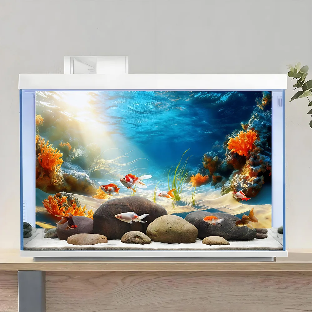 Aquarium Background, Background For Fish Tank , Sunlight Colorful Coral, Aquarium decor, Front Self-Adhesive 2D Flat Sticker