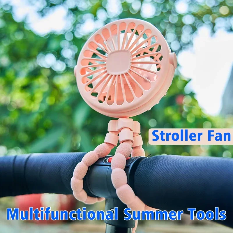 

Octopus Baby Stroller Fan - Mini Portable, 3 Speeds with LED Light - Flexible Tripod Clip-On for Baby Crib, Outdoor Handheld Use