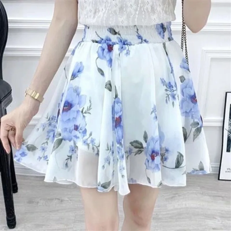 Ladies Fashion Printing Skirt Summer New Style Large Size A-line Skirt High Waist Chiffon Women Elegant Temperament Short Skirt