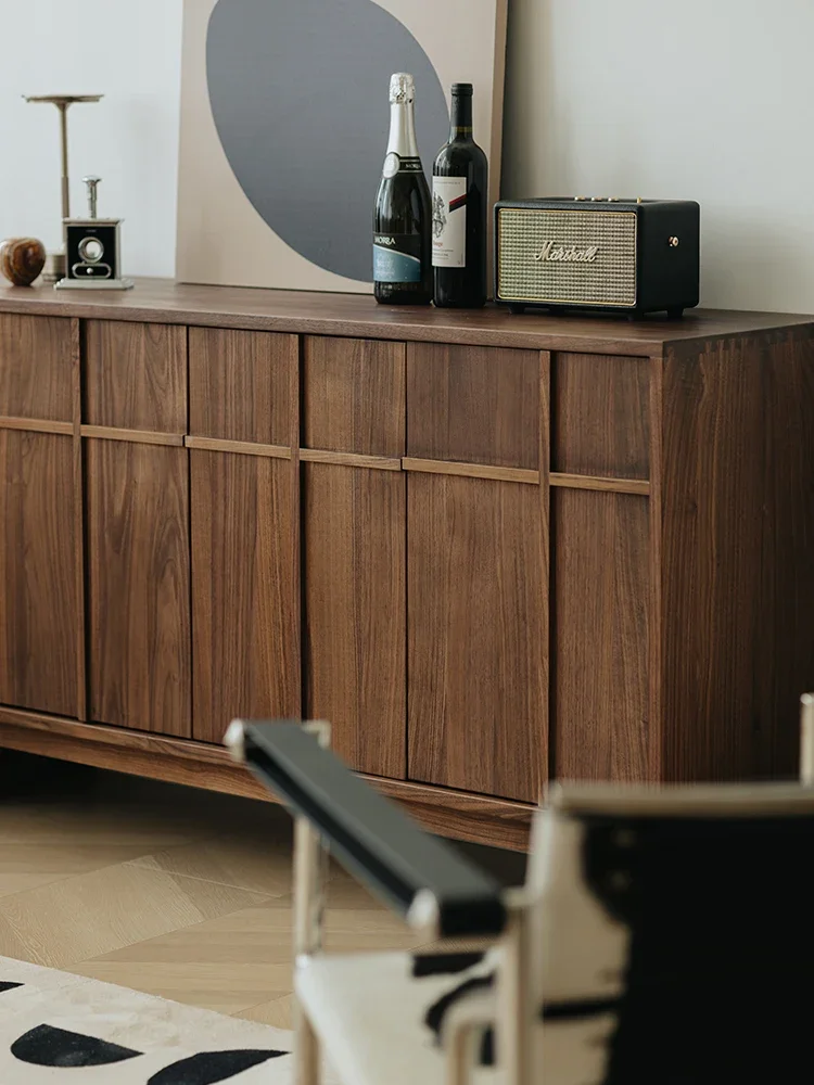 Yjq dining side cabinet integrated against the wall living room black walnut solid wood retro storage cabinet