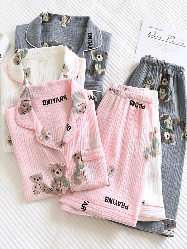 

Cotton ort Sve orts Home Clothes Couple Spwear Waed Crepe Fabric Summer Nightgown Sweat Absorbent Cool