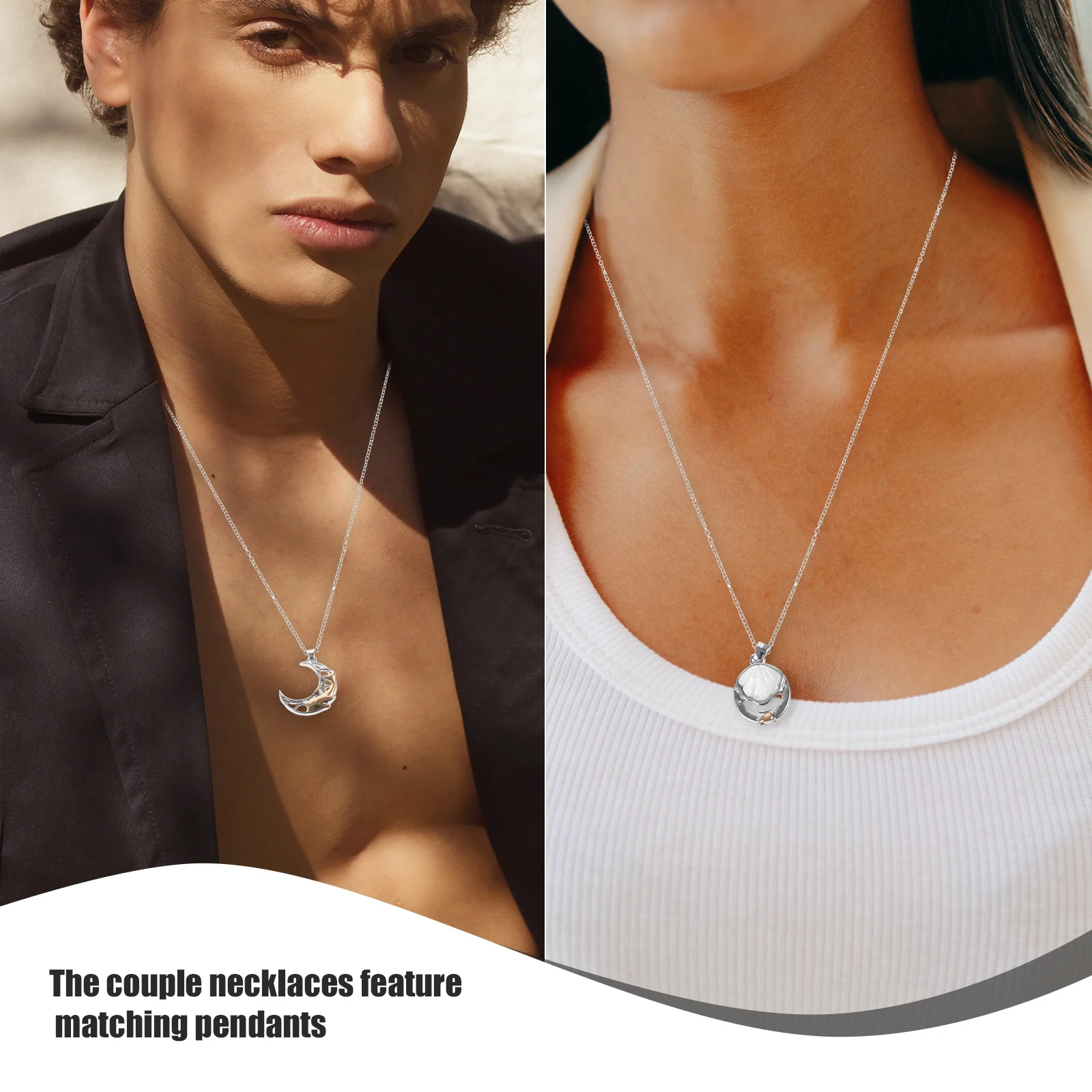 

1Pair Couple Necklaces Zinc Alloy Pendant Necklace Matching Necklaces for Boyfriend Girlfriend Relationship Love Gift Valentine