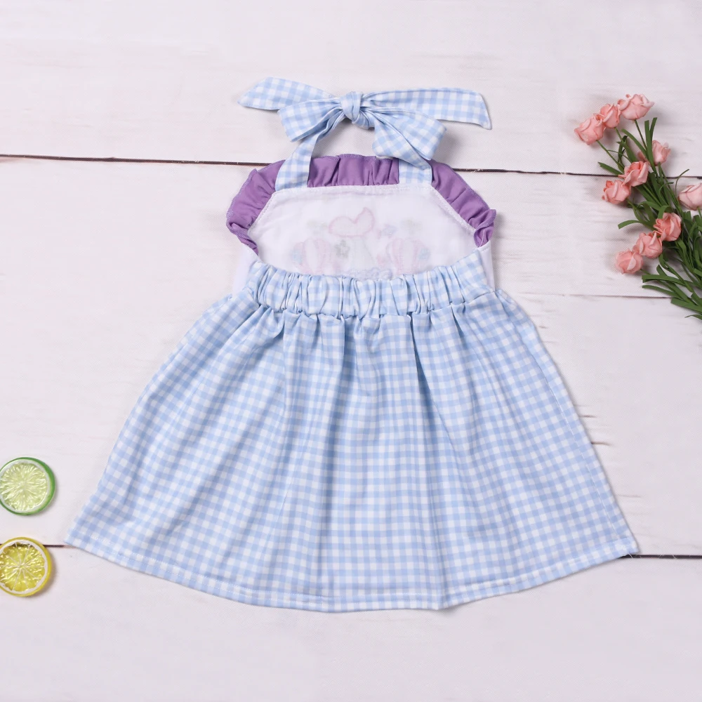 Ropa New Exquisite Summer White Cotton Sleeveless Purple Square Neck Strape Dress Fish Embroidery Girl BlueLattice Skirt Clothes