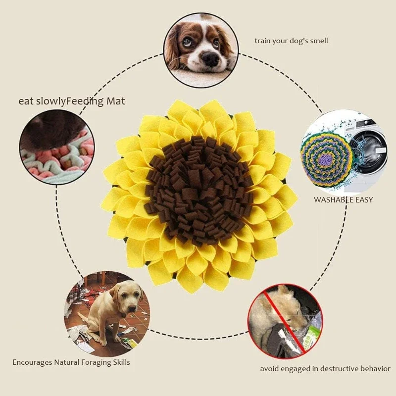 Sonnenblumen-Hundespielzeug Schnüffelmatte Interaktives Futtersuchspielzeug Anti-Verschlucken Slow Feeder Pad für Hunde und Katzen Geruchstraining Haustier-Puzzle-Spielzeug – Detail 9