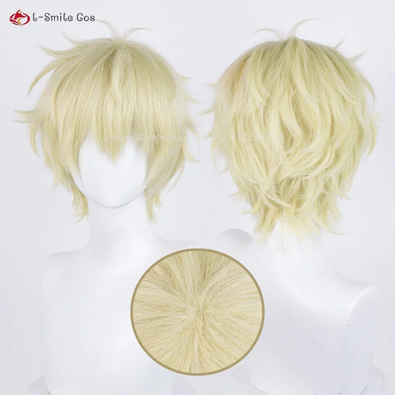 Sally Sousuke anime cosplay parrucca 30cm light golden cruly parrucche da uomo resistente al calore parrucca sintetica per capelli