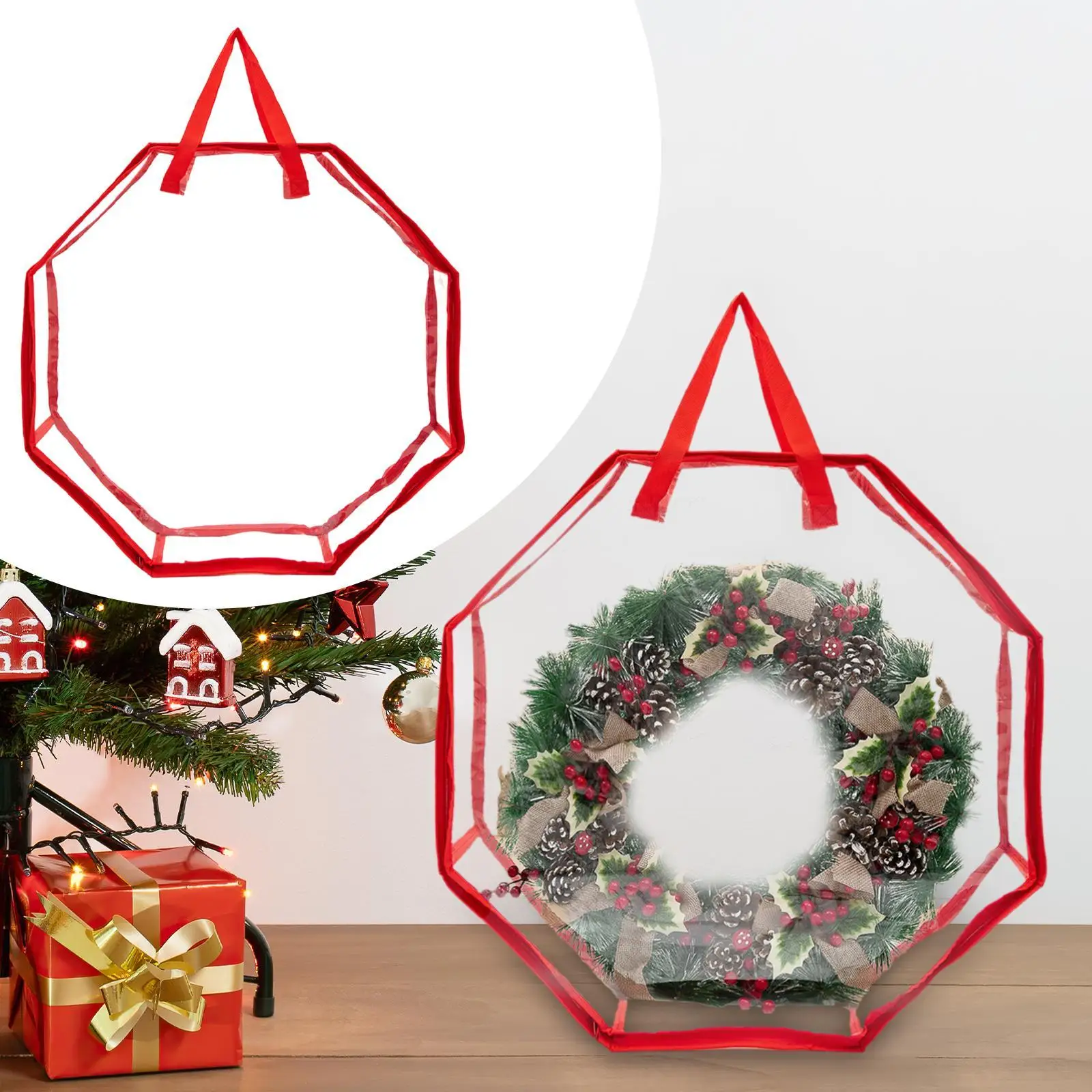 Christmas Wreath Storage Bag Wreath Protector Transparent Octagonal for Thanksgiving Wreath Christmas Wreath Storage Container