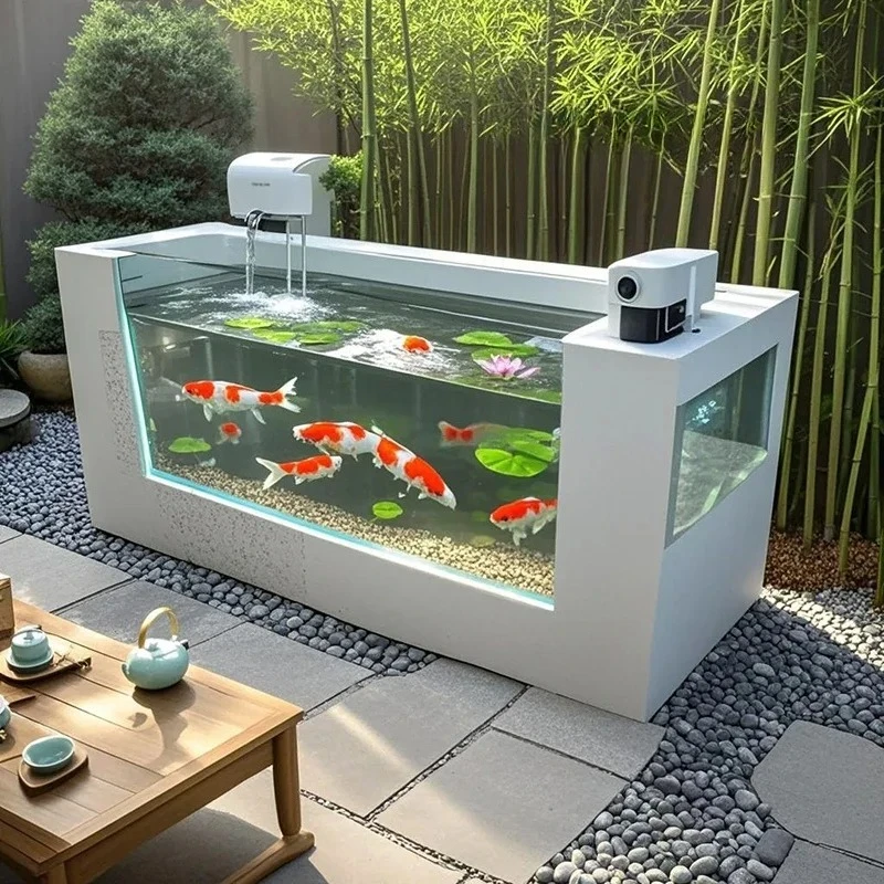 

Garden rock slab fish pond thickened glass landscape fish tank balcony fish raising turtle courtyard ecological tank
