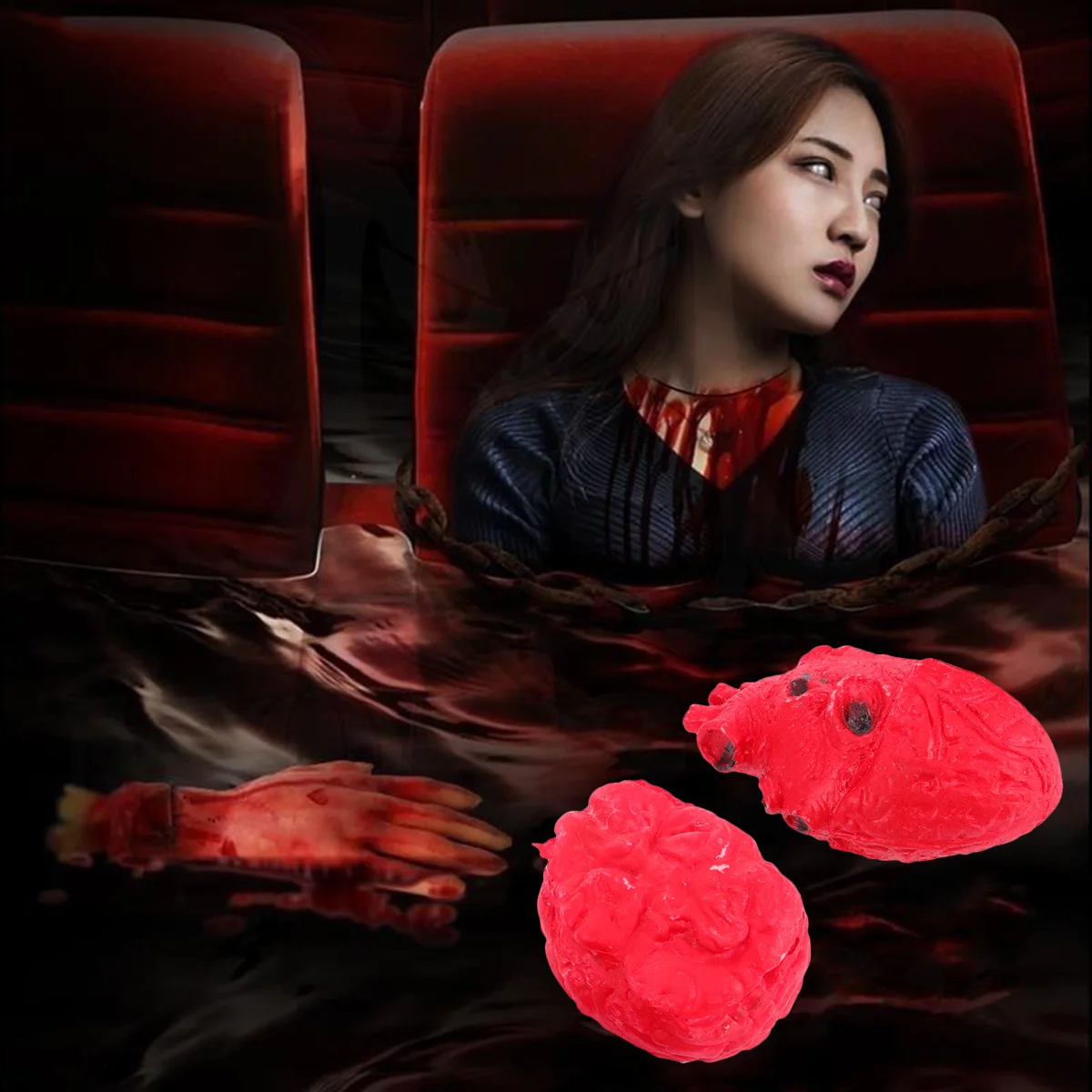 2 pièces Halloween cerveau coeur horreur accessoires réaliste partie du corps effrayant décoration effrayant accessoire blague fête Halloween cerveau coeur