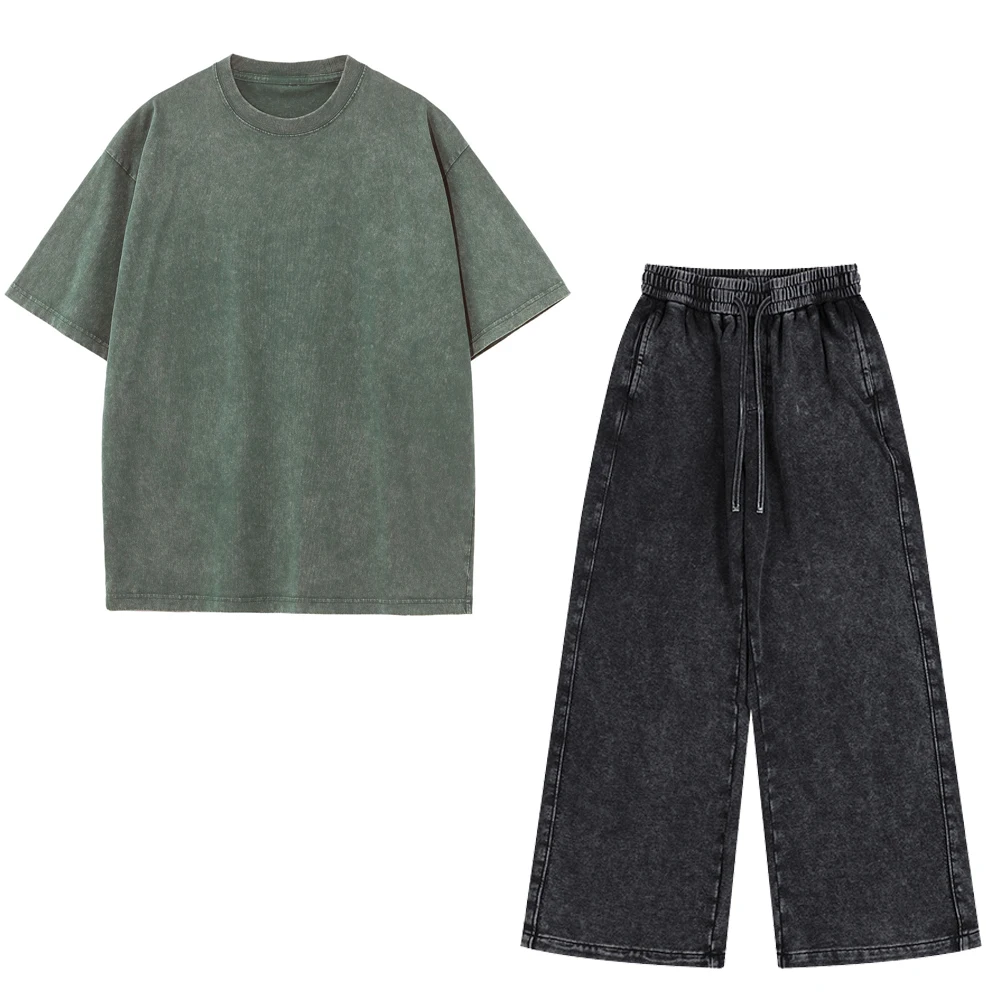 Benutzerdefiniertes LOGO Herren Baumwoll-Sprühfärbung Waschbare Leichte Gebürstete Kurzarm-Shorts Paar-Set – Detail 3