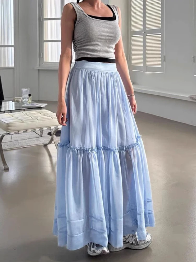 تنورة نصفية مكشكشة من الخشب متعددة الاستخدامات من Liangliang تنورة نسائية صيفية بنمط جديد لا يقهر بشبكة كبيرة تنورة طويلة متأ...