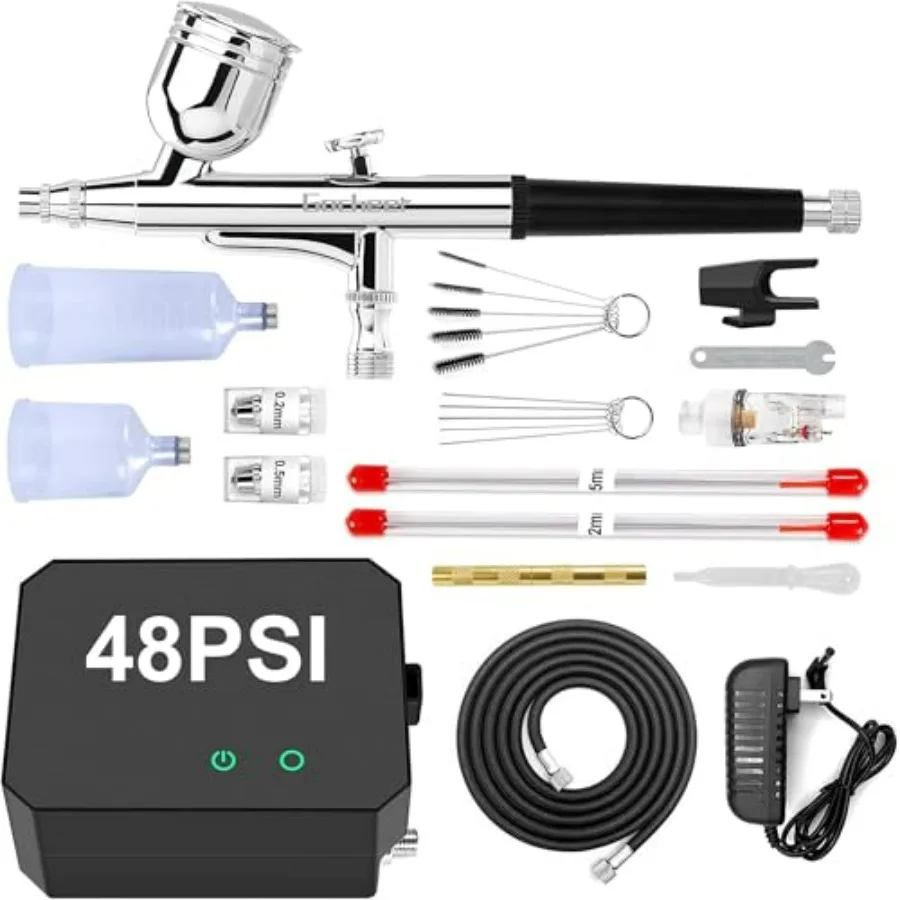 

Airbrush Kit with Air Compressor 40 48 PSI High Pressure Air Brush Non-Clogging with 0.2 0.3 0.5mm Nozzle Cleaning Sets Ideal f