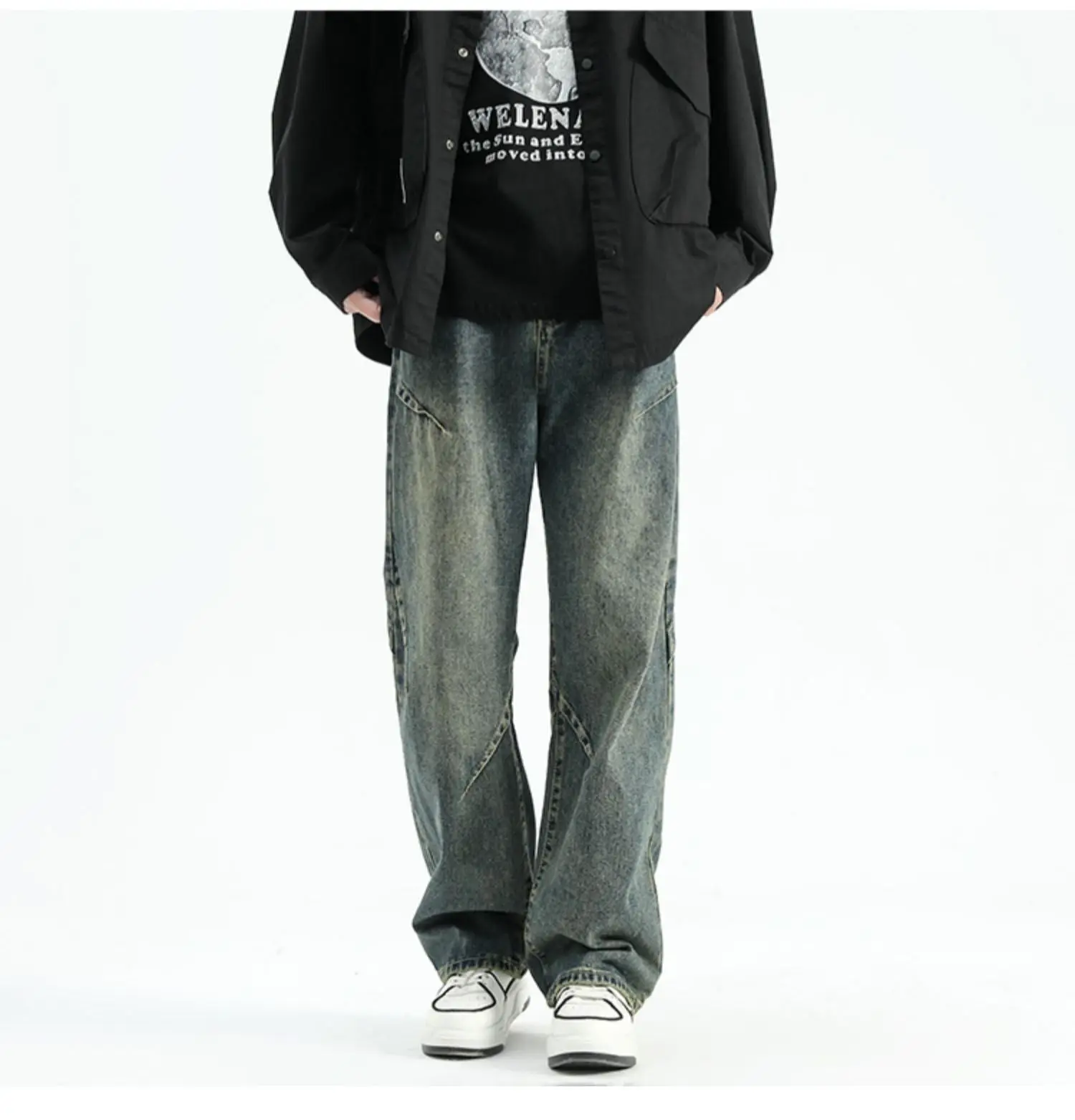 Casual Trousers Men's Pure Cotton American High Street Jeans Spring  Autumn Fashionable Loose Pants Micro Elastic Mid-Low Waist