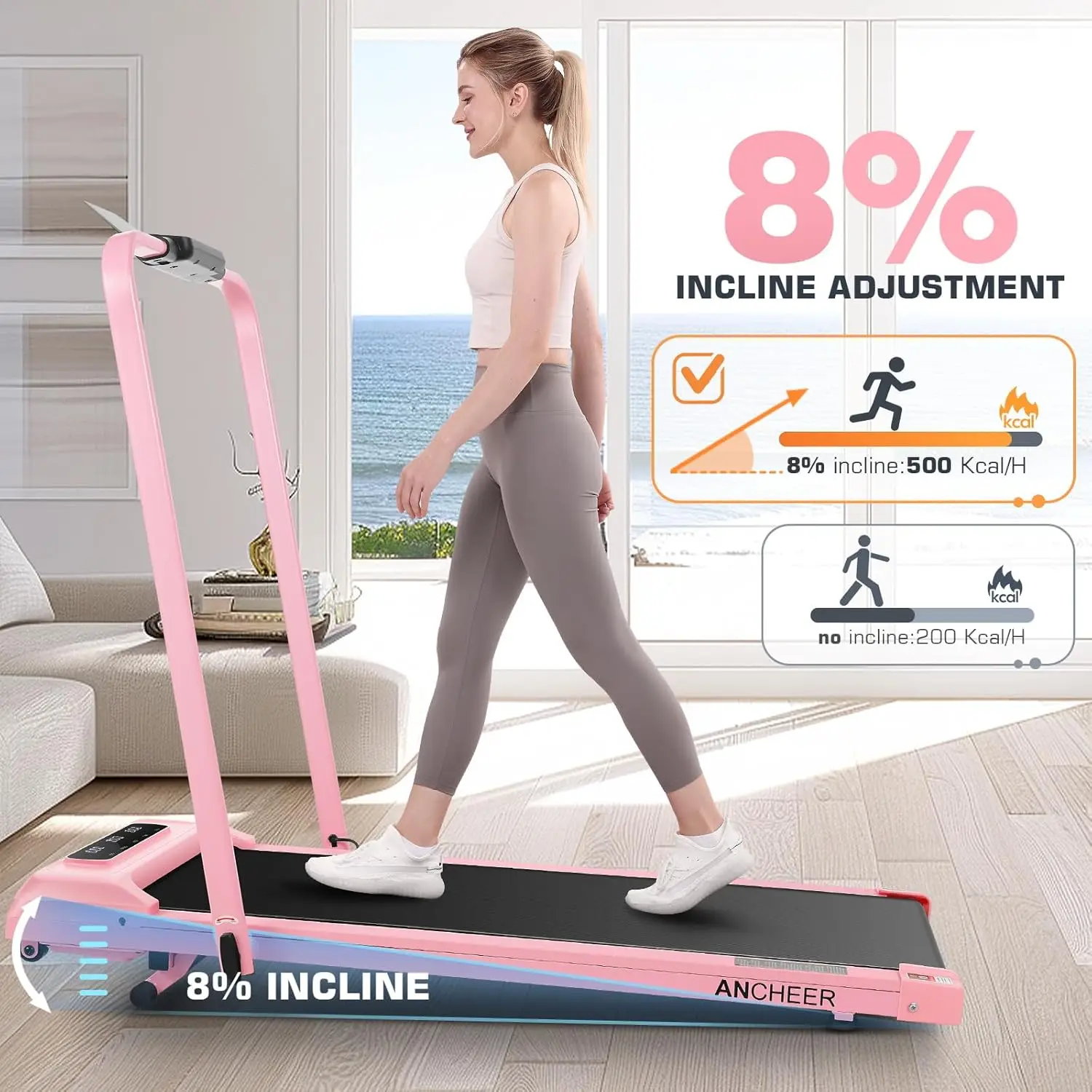 with Incline,4 in 1 Foldable Walking Pad with Handle Bar,Under Desk Treadmill for Home Office,Walking Pad Treadmill 300LBS Weigh